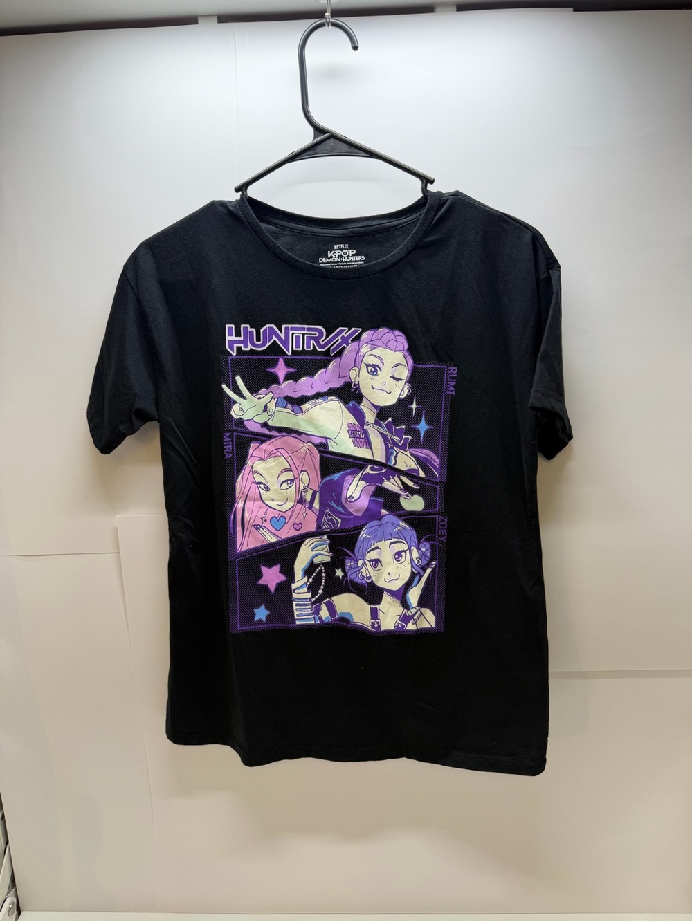 Netflix Kids' Black Graphic Tee with Purple and Pink Anime Art